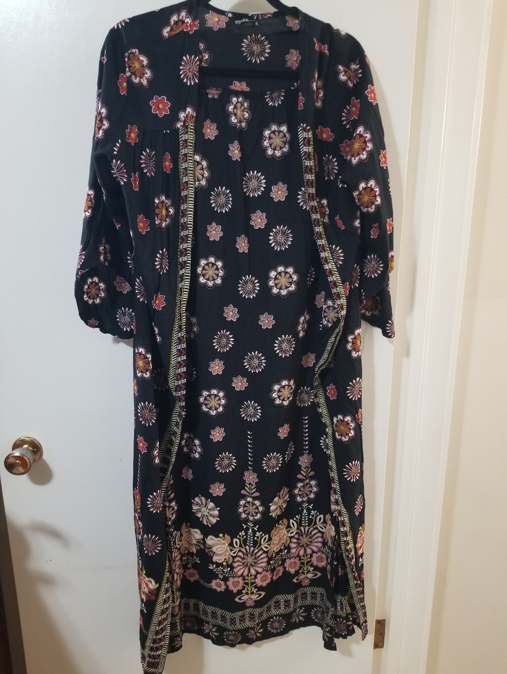Angie Boho Floral Kimono Duster Open Front Festival Layer Sz S